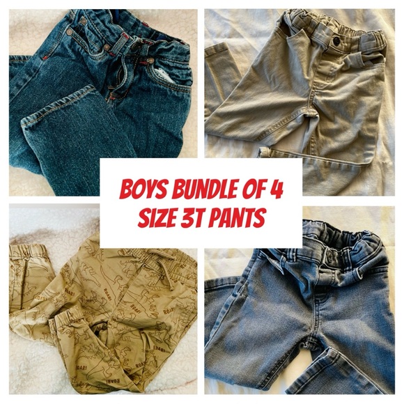 Bundle of 4 Pair of Boys Size 3T Garanimals x3 & Cherokee x1 Pants/Jeans - Picture 1 of 14